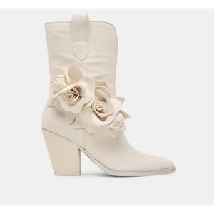 Dolce Vita Jakel Boots Off White Nubuck Western Silhouette 6.5 NIB Floral Detail